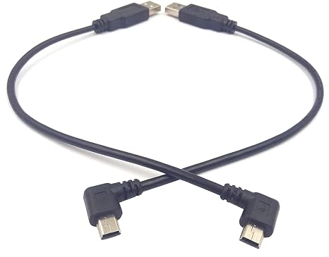 (1 -Set) كابل USB صغير ، Haokiang 8 بوصة USB 2.0 ذكر إلى USB صغير بزاوية 90 درجة سلك شحن ذكر - أسود (يسار / يمين)
