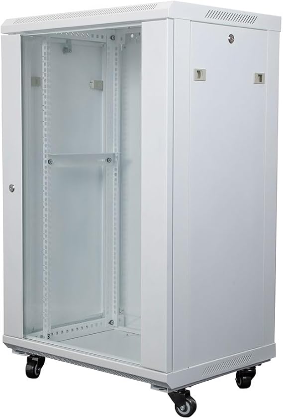 NavePoint 22U Network Cabinet with Glass Door 22U Wall Mount Server Cabinet White 19 Rack for IT Equipment, AV Devices, Networking Equipment 23 Deep Server Rack Enclosure w/Wheels