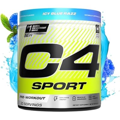 C4 Sport Pre Workout Powder - NSF Certified for Sport - Elite Hydration - 200mg Caffeine  Creatine  Beta-Alanine - Electrolytes and Energy Supplement - ICY Blue Razz, 20 Servings