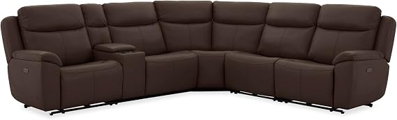 Leather Values Kingsbridge Dual Power Sectional in Sienna Leather