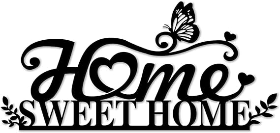 ديكور حائط Home Sweet Home Sign - فن حائط معدني فاخر، ديكور حائط حديث لمنزل المزرعة لغرفة المعيشة وغرفة النوم والمطبخ والحمام (أسود 37 x 18 سم)