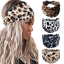 Acenail Wide Headbands Women Knotted Turban Headband Elastic Non Slip Hairbands Floral Workout Headbands Yoga Hair Scarfs Boho Head Wraps Fashion Hair Accessories for Women 4Pcs(Bohemian)