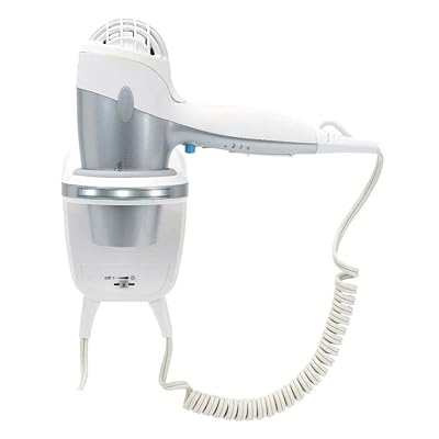 Sunbeam Dual Watt 3 Speed GreenSense Wall Mount Ionic Hair Dryer with Dimmable LED Night Light and Bracket، White and Silver