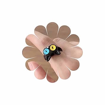 Cute Cat Ring for Women Adjustable Open Kitty-shaped Ring Lovely Black Cat Crystal Eye Ring Kitten Pet Gift Jewelry for Pet Lovers