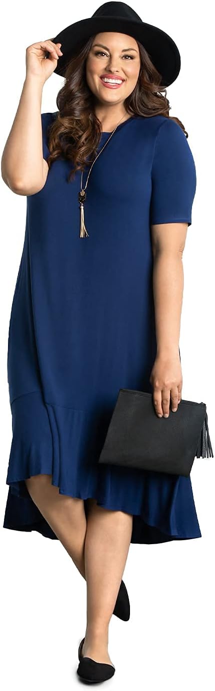 Kiyonna Womens Short Sleeve Loose Casual Plus Size Midi Maxi Dress with Pockets by Chris & Carol