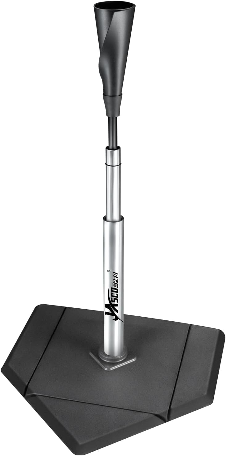 JASCOPRO Batting Tee For Baseball And Softball With Traditional Home Pate Base,Alumium Stem,Handroll Rubber Top, Height Adjustable 24 to 46 inche For kids and Adults,Portable Baseball Tee Softball Tee