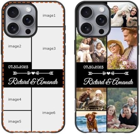 حافظة مخصصة لهاتف iPhone 16 Pro Max صور مجمعة مخصصة قابلة للتخصيص متعددة الصور نص صورة اسم تصميم غطاء هاتف أسود ناعم مقاوم للصدمات