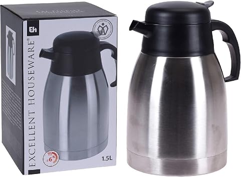 Excellent Houseware Stainless Steel-201 Double Walled Vacuum Jug with Copper Plating, PP Handle and Lid, 1500 ml Capacity, Black/Dark Grey-11C