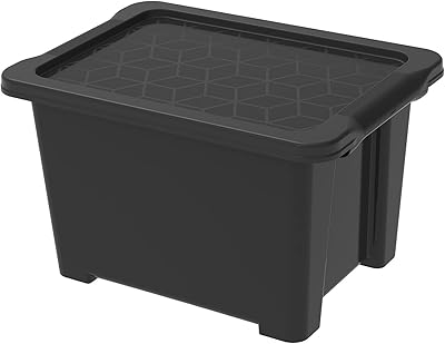 Rotho Evo Easy Storage box 15l with lid, Plastic PP recycled, black, 15l 39.0 x 28.0 x 23.0 cm
