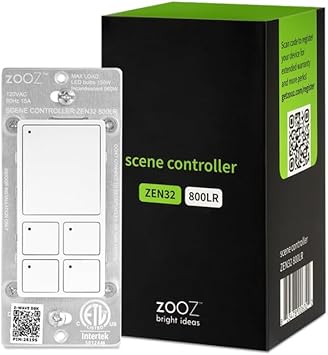 Zooz 800 Series Z-Wave تحكم المشهد طويل المدى ZEN32 800LR، أبيض | مطلوب محور Z-Wave