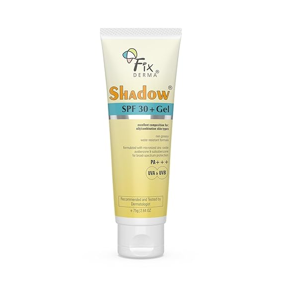جل واقي من الشمس Fixderma Shadow SPF 30+ للوجه | ثاني أكسيد التيتانيوم والزنك | حماية واسعة النطاق من أشعة UVA وUVB | واقي من الشمس خفيف الوزن ومقاوم للماء - 2.64 أونصة