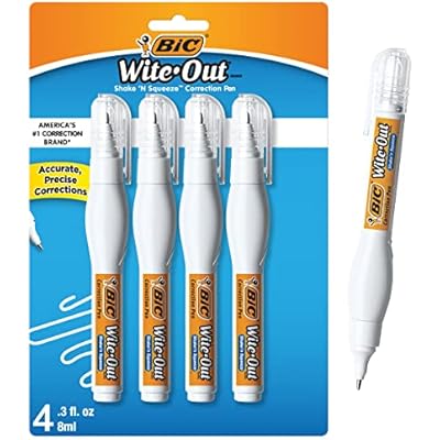 قلم تصحيح BIC Wite-Out Brand Shake n Squeeze، سائل تصحيح سعة 8 مل، عبوة من 4 أقلام تصحيح بيضاء، قلم سريع ونظيف وسهل الاستخدام، لوازم مكتبية أو مدرسية