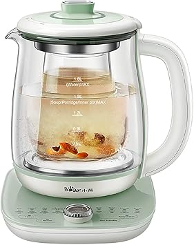 Bear YSH-C18S2 وعاء صحي ، ماكينة صنع الشاي بغلاية كهربائية مع Infuser ، غلاية زجاجية ووعاء حساء ، 16 قائمة 1.8 لتر 120 فولت ، أخضر