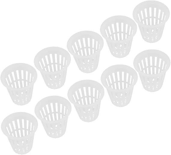 Durable Safe Plastic Hydroponic Supplies Slotted Mesh Basket Cup for Garden Balcony Planting Indoor or Outdoor Growing (White),10pcs/Set Net Pots, Hydroponic Basket Plastic Hydroponic Basket Gar