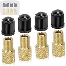 4 PCs Brass Presta Valve Adapter - Convert Presta to Schrader for Bike, e-Bike, e-Scooter - Inflate Tire with Standard Pump & Air Compressor - with 4 Valve Caps