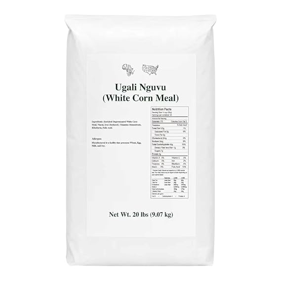 دقيق الذرة Ugali Nguvu، 20 رطلاً من دقيق الذرة الأفريقي الفاخر للفوفو، طعام أساسي ناعم وأصيل من شرق إفريقيا