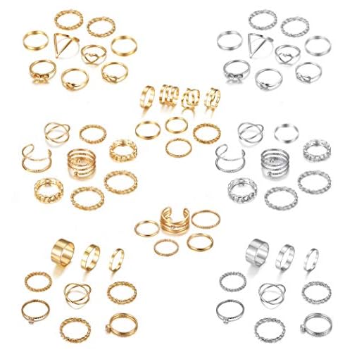 LOYALLOOK 65PCS خاتم المفصل البوهيمي ميدي خاتم مجموعة هولو فضي ذهبي خمر خواتم مكدسة أزياء مفك البراغي خواتم ميدي للنساء