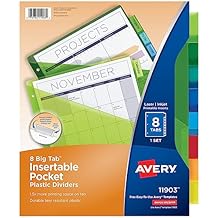 Avery Insertable Plastic Dividers for 3 Ring Binders, 8 Tabs per Set, Big Tabs, One Pocket, Multicolor Binder Dividers, Works with Sheet Protectors (11903)