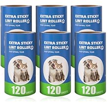 Extra Sticky Lint Roller Refills 6 Pack (720 Sheets) fit 3.8"-4" Standard Size Lint Roller Sticker with Inner Diameter at 1.5" for Pet Hair, Clothes, Furniture, Cars, No Handle Included
