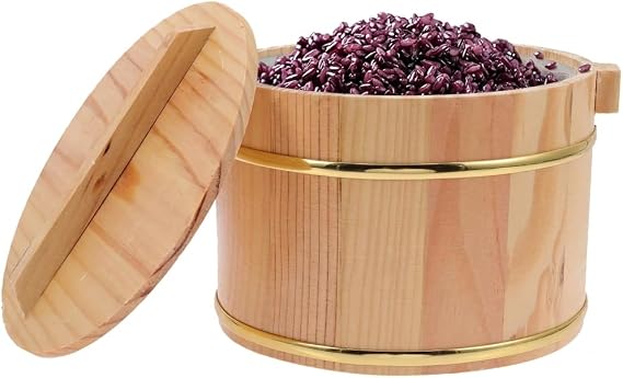 Alipis Wooden Rice Bucket with Lid 7.87X7.87X6.10In Steamed Rice Container Food Grade Storage Tub with Anti-Hot Handles for Home Restaurant Party Use