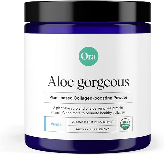 Ora Organic Vegan-Boosting Powder for Women and Men - Hair، Skin، Nails Support - Bamboo Silica، Plant-Based Protein، Organic Vitamin C، Aloe Vera - Vanilla Flavor، 20 Servings