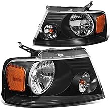 مجموعة المصابيح الأمامية لمحركات الحمض النووي متوافقة مع 04-08 F-150/06-08 Mark LT، Black Amber، HL-OH-F1504-BK-AM