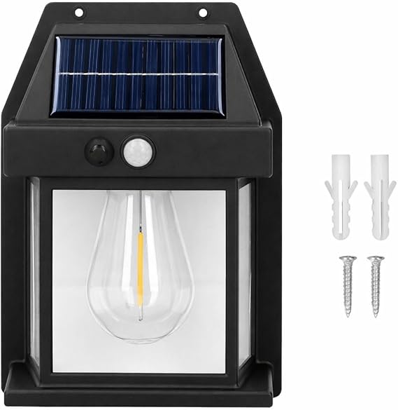 Panter Solar Güneş Enerjili Lamba, Hareket Sensörlü Duvar Lambası, Gün Işığı Filament LED Solar Aplik, 3 Modlu, IP65 Su Geçirmez, Bahçe Balkon Teras Garaj Dış Mekan Aydınlatma (Tek Ampul) [Enerji Sınıfı A]