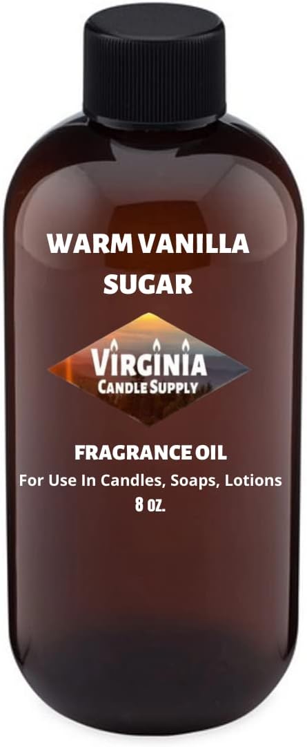 Virginia Candle Supply Warm Vanilla Sugar Fragrance Oil (8 oz Bottle) for Candle Making, Soap Making, Room Sprays, Lotions, Car Fresheners, Slime, Bath Bombs, Warmers