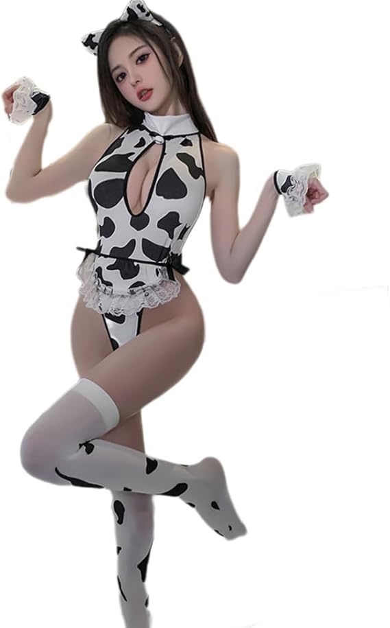 Women's Anime Cow Cosplay Sexy Bikini Underwear Japanese Kawaii Foreign Maid Pajama Set