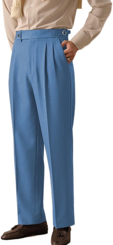 بنطلون رجالي ضيق الساق بنطلون جوركا مستقيم بنطلون بدلة كلاسيكي بقصّة Slim Fit بنطلون مطاطي بخصر مطوي من الأمام