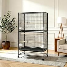 60" H Large Bird Cage, Rolling Bird Cage with Storage Stands, Feed Bowls, Wide Flight Parakeet Cage for Macaw, Parakeets, Conures, Cockatiel, Cockatoo