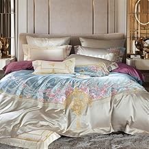 Flowers Embroidery Sateen Brocade Cotton Bedding Set Queen King Size Duvet Cover Bed Sheet Pillowcases,1,King 220X240cm 9pcs