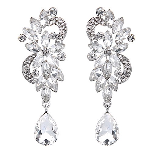BriLove Womens Bohemian Boho Crystal Flower Wedding Bridal Chandelier Teardrop Bling Dangle Earrings