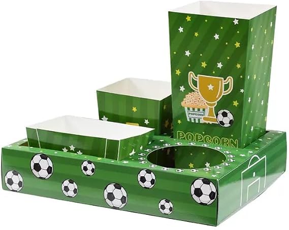 LKTEE Soccer Snack Stadium Trays, 3-Pack | Disposable Paper Plates with Popcorn Bucket & Drink Holder | Football Theme Party Supplies for Game Day, Birthday, Movie Night