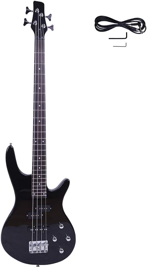 GLARRY Electric Bass Guitar بالحجم الكامل 4 سلسلة رائعة من الباص الأنيق مع خط كهربائي وأداة مفتاح (أسود)