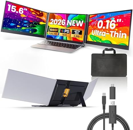 Laptop Screen Extender, 15.6" Ultra Light & Thin Triple Portable Monitor for Laptop,1080P FHD IPS Display Monitor Extender for Mac/Win/Android, Fits 13-17" Laptops (H5-T Included)