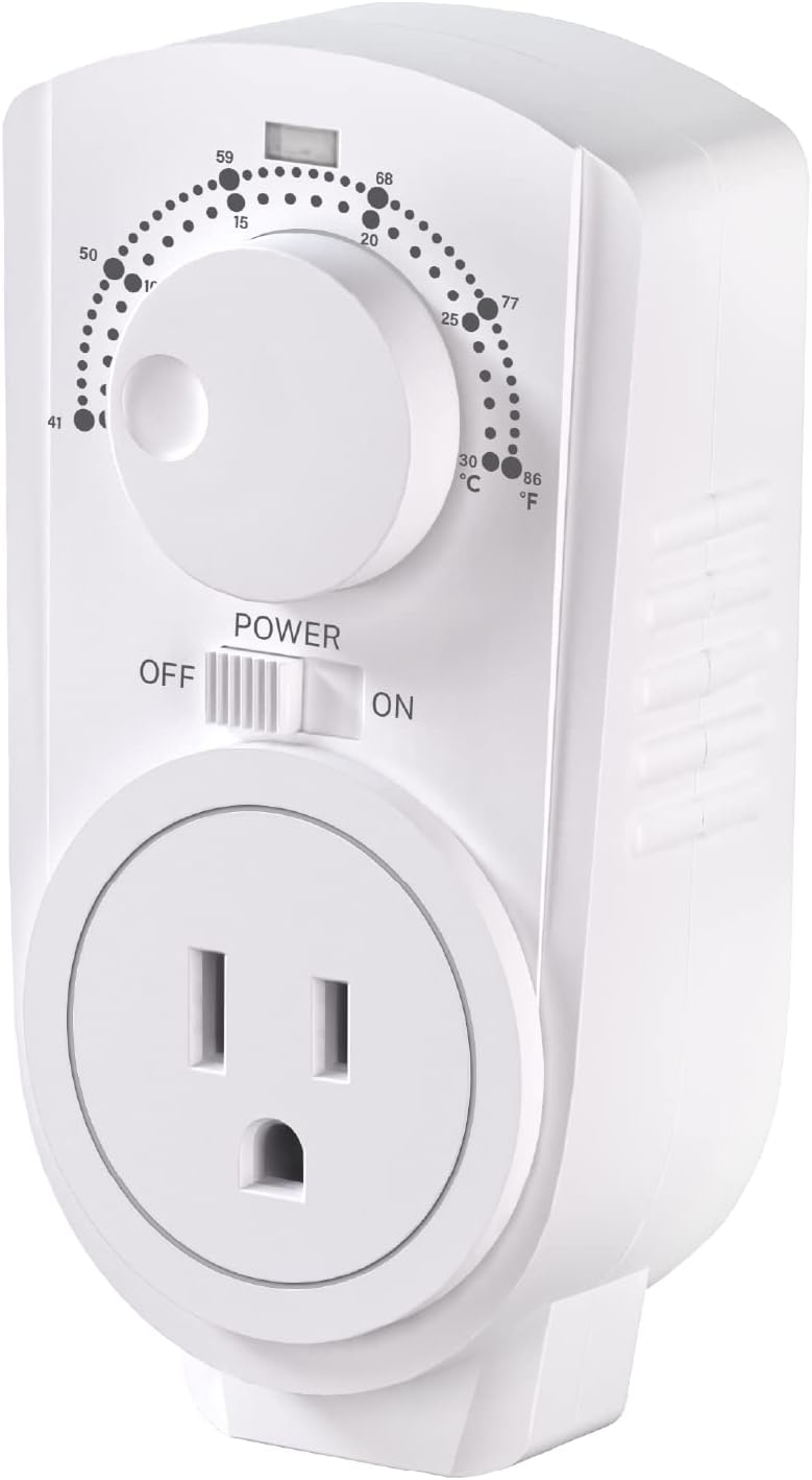 EconoHome Digital Plug in Thermostat - ترموستات قابل للبرمجة مع شاشة LCD ، والتحكم في درجة الحرارة وأزرار الطاقة - متوافق مع حامل الحائط وسخان محمول ، ومبرد الهواء ، ومراوح الدفيئة