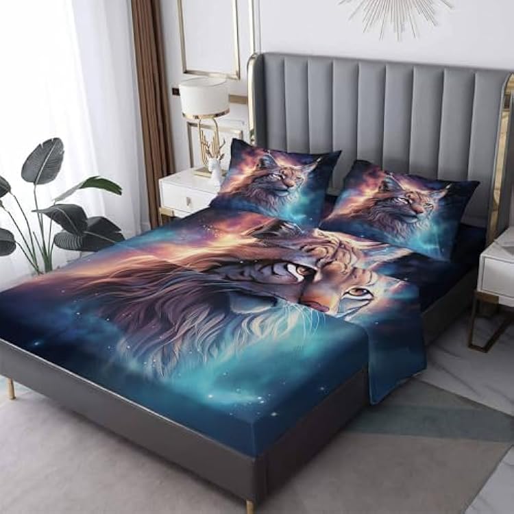 Galaxy Lynx Sheets Twin XL Sheet Set, Fantasy Starry Sky Bed Sheets, Space Bedding Bedroom Decor, Soft Microfiber Deep Pocket Fitted Sheet & Flat Sheet & 1 Pillowcase
