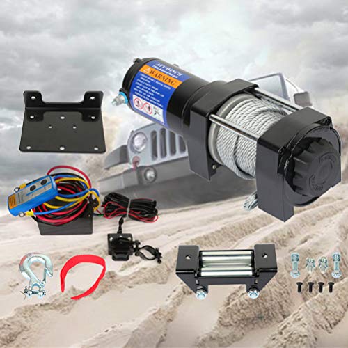 ونش كهربائي أسود 12V 3500 رطل شاحنة رافعة رافعة شاحنة SUV ATV حبل فولاذي مع مجموعة تحكم عن بعد لاسلكية