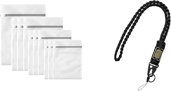 Mesh Laundry Bags for Delicates with Non Rust Zipper & Cool Key Lanyard for Men - MDSXO Black Paracord Neck Lanyard for Keys