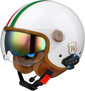 Classic Motorcycle 3/4 Helmet, Fashion Retro Open Face Half Helmet with Dual Visor, DOT Approved Men Women Adult Quick Release Buckle Vintage Helmet for Scooter Chopper Cruiser Moped ATV