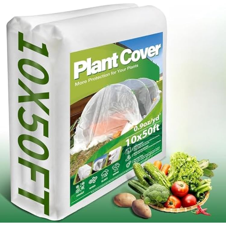 Avalution 5 Pack Plant Covers Freeze Protection, 10x50 FT Frost Cloths for Outdoor Plants, 0.9 ozyd2 Reusable Frost Blankets for Outdoor Plants, Row Covers for Vegetables Season Extension