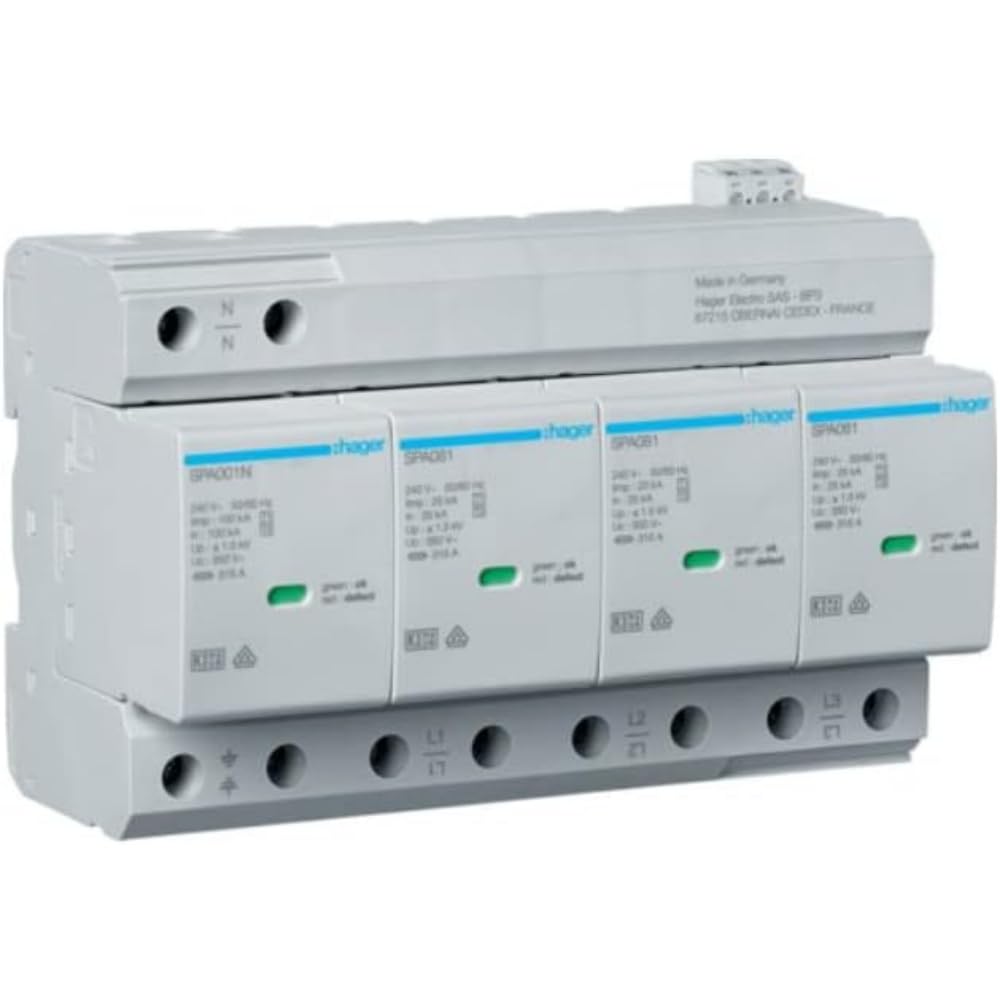 مانع الصواعق Hager B + C النوع 1 + 2 4P TN-S/TT Iimp = 100kA Up≤1.5kV اتصل بـ SPA801