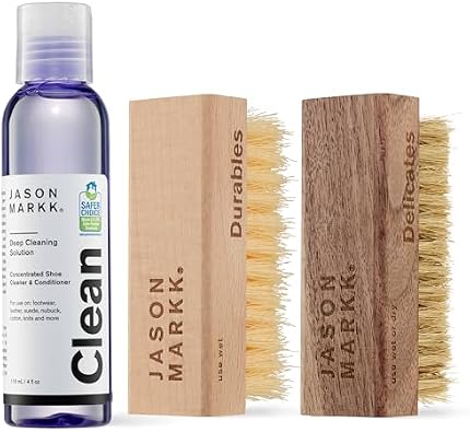 Jason Markk Essential Kit & Delicates مجموعة فرشاة تنظيف الأحذية ، حذاء 3 قطع ومجموعة منظف أحذية رياضية ، تنظيف عميق وجميل إضافي ، آمن للجلد ، جلد الغزال ، Nubuck ، قطن ، حك