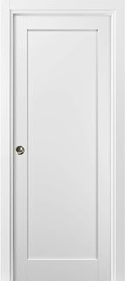 SARTODOORS Quadro 4111 | باب داخلي فرنسي بجيب واحد، بدون زجاج، MDF، 18x80، أبيض، طراز حديث | الأجهزة متضمنة