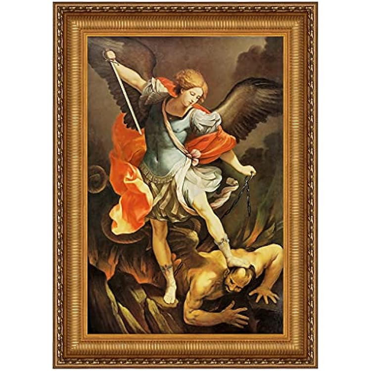 تصميم توسكانو DA1544 رينيس رئيس الملائكة ميخائيل لوحة قماشية مؤطرة، حجم كبير، عرض 28 بوصة، ارتفاع 38 بوصة، قماش مؤطر، طلاء ملون بالكامل