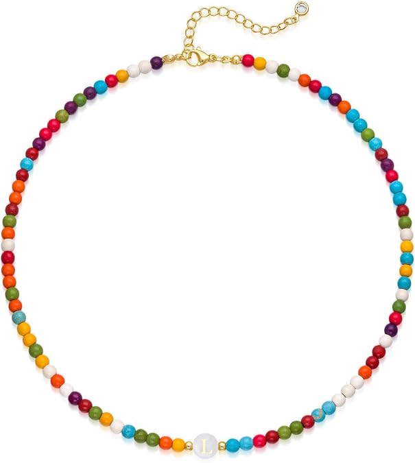 Beaded Initial Necklaces for Women Dainty Colorful Letter Choker Charm Necklace Personalized Handmade Trendy Stuff Cute Bohemian Jewelry Gifts for Her