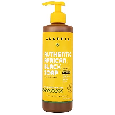 Alaffia Authentic African Black Soap All-In-One, Eucalyptus Tea Tree 16 fl oz