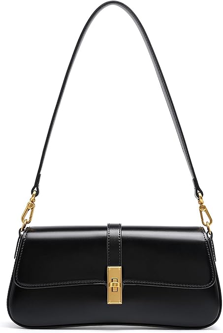 Shoulder Bag for Women, Leather Crossbody Bag with Adjustable Strap | Genuine Leather, Twist Lock, Vintage Hardware, Inner Zip Pocket, Reinforced Stitching, Lightweight, Work & Travel, Gift