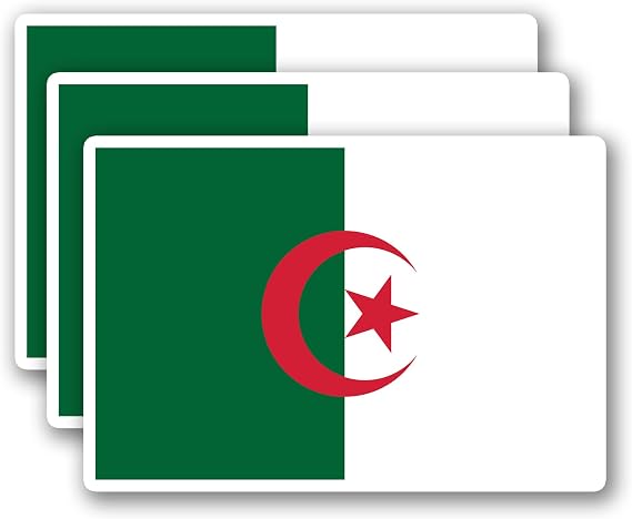 (3Pcs) Algeria Flag Stickers Algerian National Flag Vinyl Decals, Waterproof Sticker for Laptop, Water Bottle, Scrapbook, Phone Case, Travel Gear, 3" x 2"